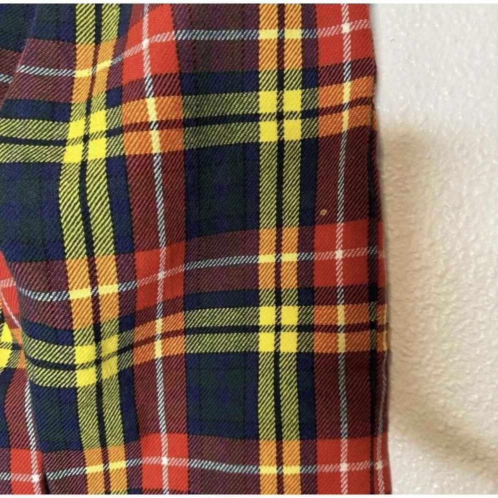 Saks Fifth Avenue Kids Plaid Pants Wool Blend 70s Groovy Fall Red Yellow Holiday